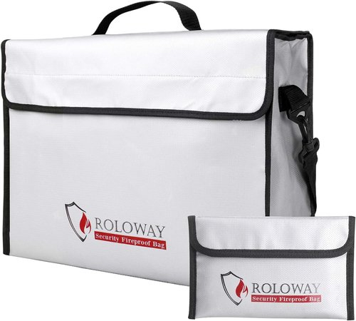 ROLOWAY Fireproof Document & Money Bags - Large Water-Resistant Safe Bag (15 x 12 x 5 in) for Cash, Valuables & Passport