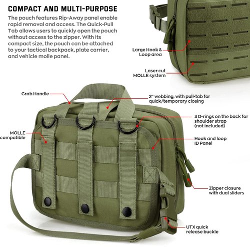 LIVANS Tactical Molle Medical Pouch - Large Capacity IFAK with Quick Release & Headrest Mount | Includes Flag & Cross Patch