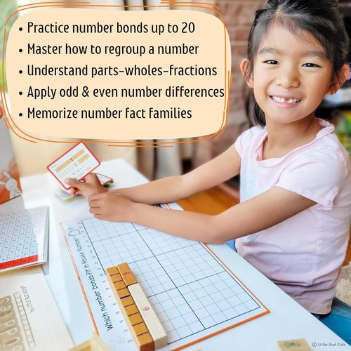 Little Bud Kids - House of Number Buddies Math Game | Montessori Counting Rods & Flash Cards for Ages 4-8