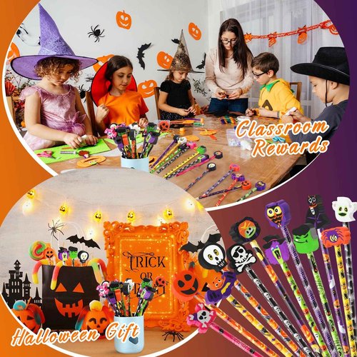 Hicarer 120 Pieces Halloween Pencils with Eraser Topper, Ghost Assortment Stationery for Kids, Students, Office, Classroom Supplies, Halloween Party Favors