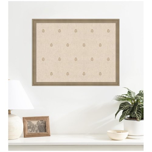 Kate and Laurel Framed Fabric Pinboard - Beige Botanical Print | 26 x 20 Classic Bulletin Board