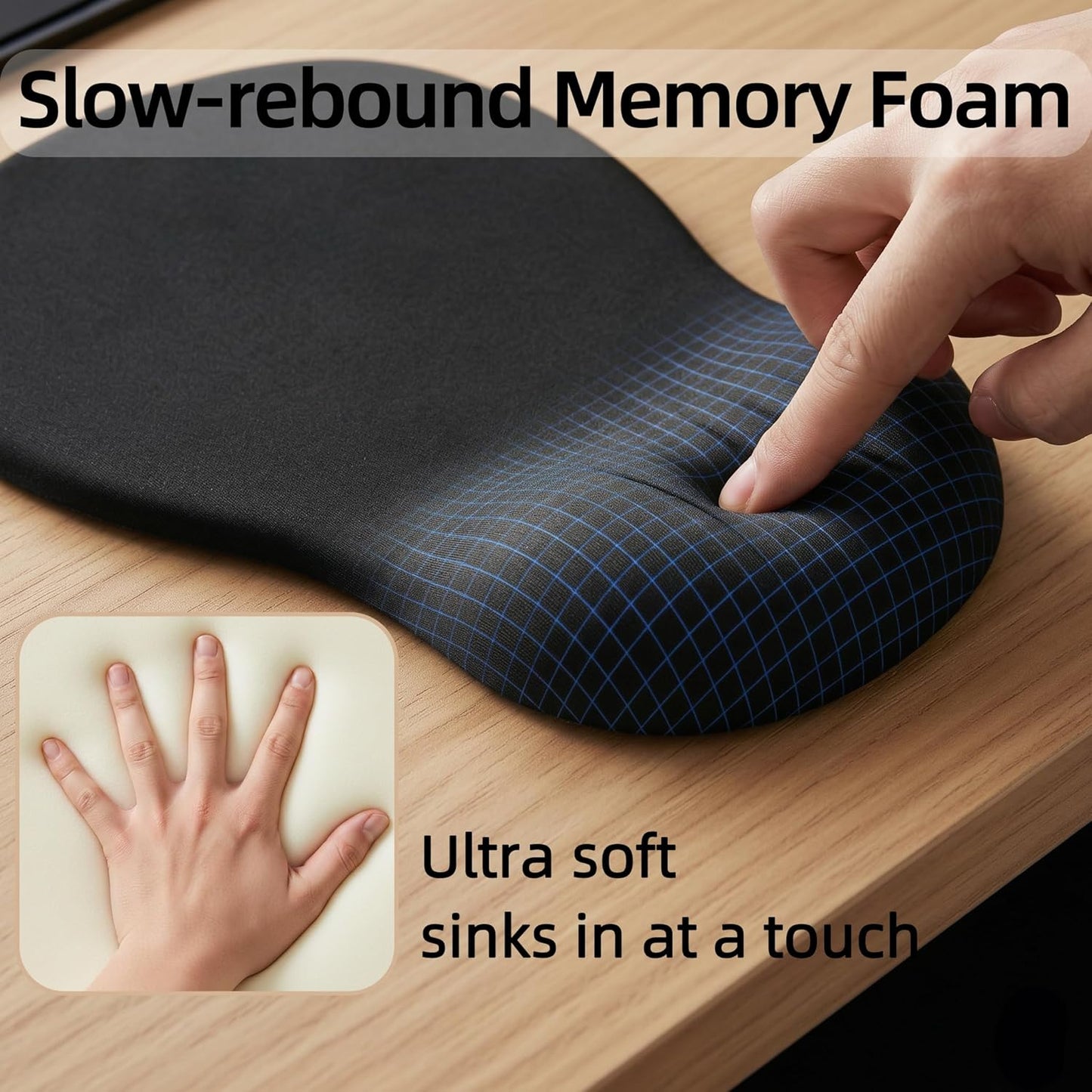 Skiennix Ergonomic Mouse Pad - Memory Foam Wrist Support for Pain Relief | Non-Slip PU Base (Grey)