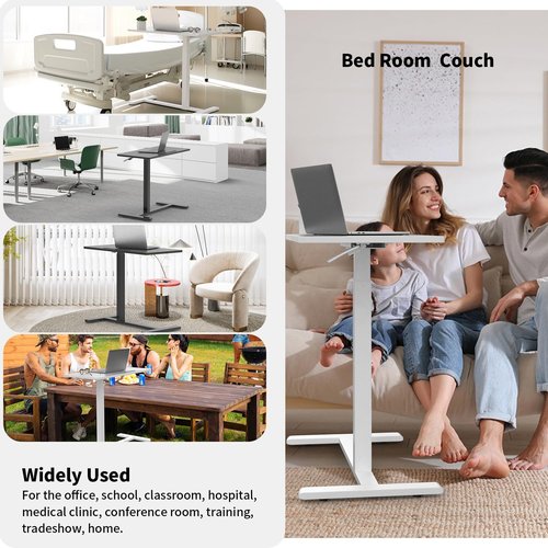 Gibbon Mounts Mobile Standing Desk, Pneumatic Adjustable Rolling Desk(31.5 Inches), Portable Laptop Desk with Wheels, Overbed Bedside Table Laptop Table for Couch, Home, Office, White