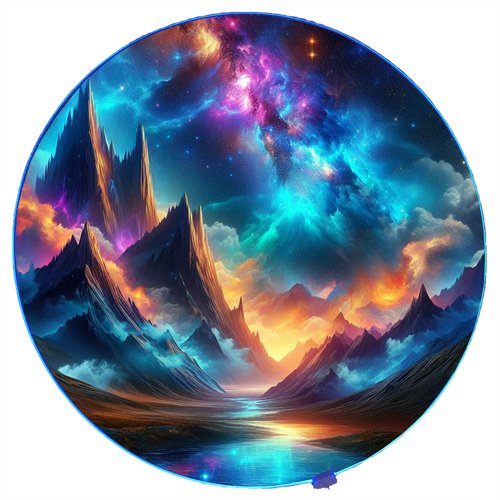 DEALZOOM Gaming Chair Mat LED RGB Gaming Lights (Mountains 47”) - Noise Cancelling, Anti-Slip Gamer Floor Mat – Scratch Resistant Computer Gaming Mat for Chair – Office Chair Mat for Hardwood Floor