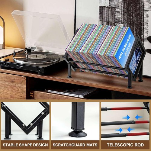 Adjustable Desktop Bookshelf for Desk Book Organizer, Tilting Tabletop Bookshelf in Office Home/Living Room, Vinyl Record Storage Holder Book Rack for Magazine/CDs/Books/Vinyls Display (Black)