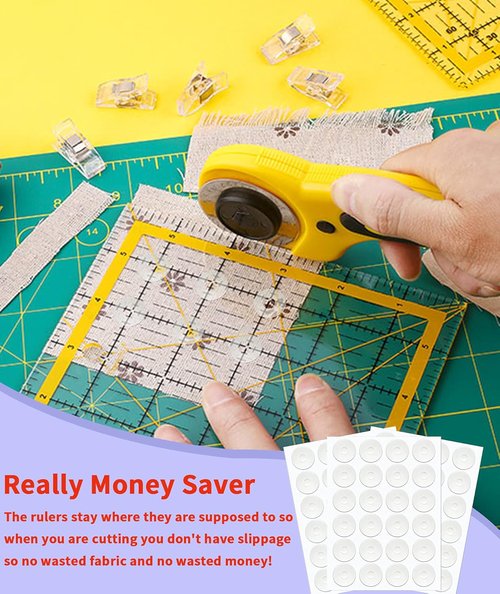 Birllaid Non-Slip Adhesive Rings | 144 Pack of True Grips for Quilting Rulers - 72 Large & 72 Small