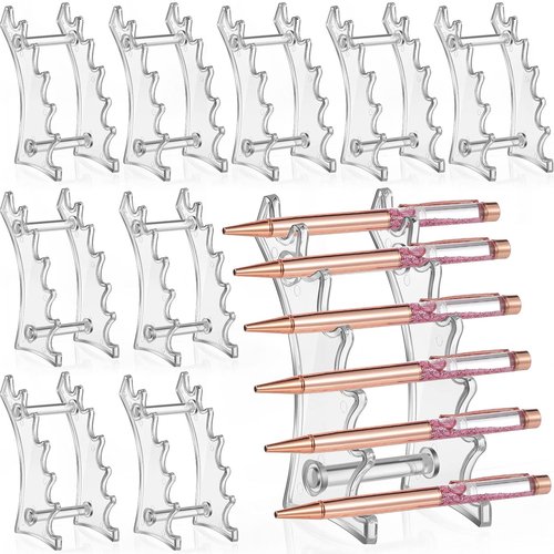 Marspark 10 Pcs Plastic Pen Holder Stand 6 Slots Pen Display Stand Eyebrow Pen Stand Make up Brush Holder Horizontal Pen Display Brush Rack Organizer for Home Office Use (Clear)