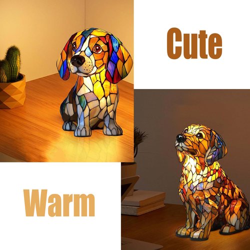 XWNGDAFEVF Small Dog Lamp, Retro Stained Resin Tabletop Night Light, 3D Cute Puppy Table Lamps, Gift for Lovers Home Decor, Chihuahua