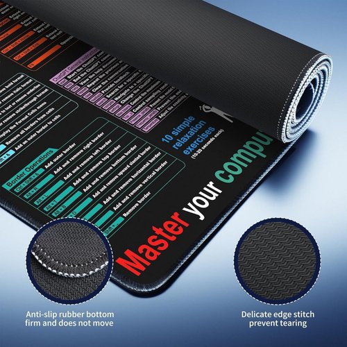 Excel Cheat Sheet Desk Pad - XL Waterproof Mouse Pad with Excel,Word & Office Shortcuts - Computer Mat for Office & Gaming,Desk pad for Keyboard and Mouse (1)