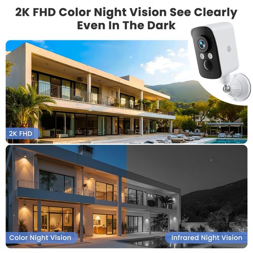 300° Pan Wireless Outdoor Security Camera, No Subscription Free 7-Day Cloud/SD, Free Human Detection, Magnetic Mount, Battery Powered Cam, 2.4G WiFi, 2K, Night Vision, 2-Way Talk, Home Security, IP65