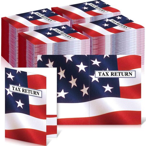 Skyygemm 100 Pcs Income Tax Return Folders 9 x 12 Inch Red White and Blue Tax Envelopes with Two Pocket for Preparer Organizer Office Supplies