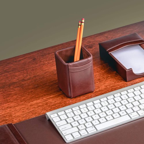 Dacasso Leather Pencil Cup - Luxury Cup Storage for Pens, Pencils, & Office Accessories - Elegant Pen Organizer & Executive Desk Decor - (Chocolate Brown)