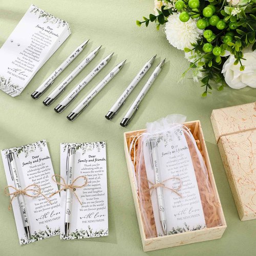 Humyoun Wedding Favors for Guests Includes Black Ink Retractable Ballpoint Pen Thank You Cards Organza Bag with Hemp Rope Bridal Shower Favors Bridal Shower Gifts for Party Supplies(100 Set)