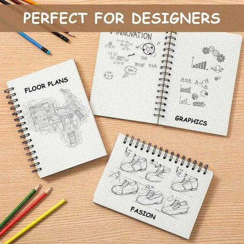 Geyoga 12 Pack Graph Paper Spiral Notebooks Bulk 8.3"x5.7" Quad Grid Paper Spiral Graphing Journals 100 GSM 200 Pages Grid Notepads Hardcover for Office Aesthetic Engineering