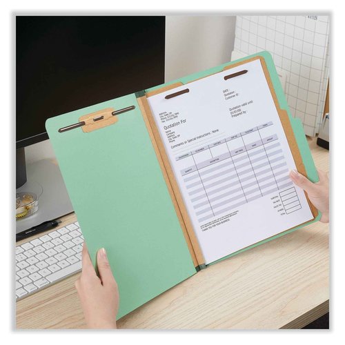 Universal six-Section Classification folders, Heavy-Duty pressboard Cover, 2 dividers, 6 Fasteners, Letter Size, Light Green, 20/Box