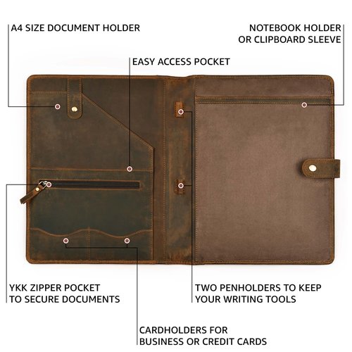 Leather Village Leather Portfolio Organizer - Professional Business Padfolio for Men & Women - Stylish Document Card Holder, Resume Folder, Folio for A4/Letter Size Writing Legal Pad, Brown