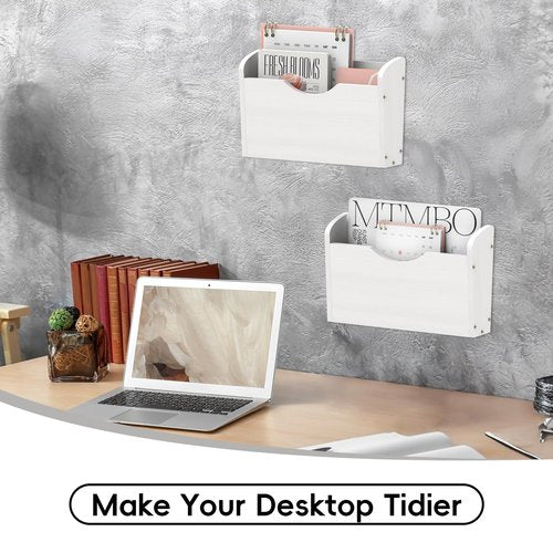 SUPEASY Mail Organizer Wall Mounted, Wall File Holder, Wood Hanging File Organizer, Wall Mail Sorter Document, Magazine, Letter, Paper Organization for Office Home, White, 2 Pack