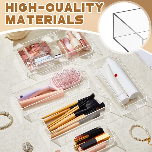 Briwooody 5 Pack Acrylic Desk Drawer Organizer, Makeup Drawer Organizer Trays, Storage Bins for Makeup, Jewelry, Gadgets for Kitchen, Bedroom, Bathroom, Office
