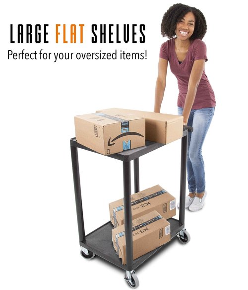 Stand Steady Tubstr 2 Flat Shelf Service Cart, Compact Heavy-Duty Utility Storage, Great for Home, Office, and Warehouse, 24 x 18, Moves Cargo Easily (Black)