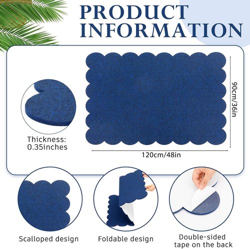 Mooliwe Scalloped Felt Bulletin Board - 48 x 36 Inches Foldable Dark Blue Cork Board Alternative
