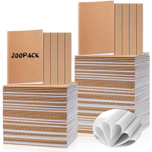 Sherr 200 Pack Kraft Small Notebooks Bulk A6 Blank Unlined Pocket Notebook Mini Kraft Paper Journals Mini Sketchbooks for Travelers Home Office School Supplies, 4 x 5.5 Inch(Brown)