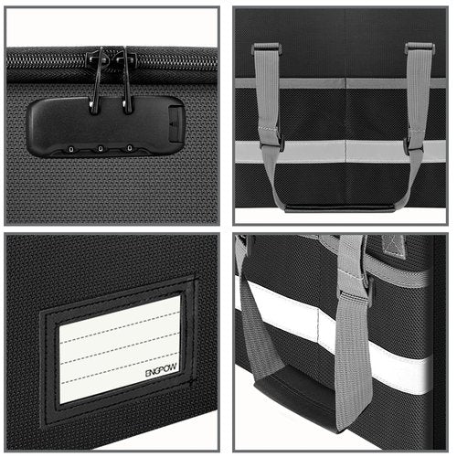 ENGPOW File Box with Lock,Fireproof Document Box with Zipper＆Pockets,Collapsible File Organizer Filing Storage Cabinet with Handle,Portable Home Office Safe for Hanging Letter/Legal Folder,Black