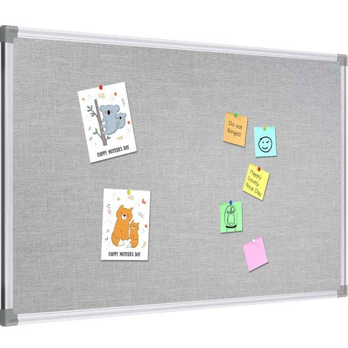 Lockways 36" x 24" Premium Cork Bulletin Board, Light Grey Framed Linen Fabric Pinboard with Silver Aluminum Frame for Home, Office & Kitchen Organization