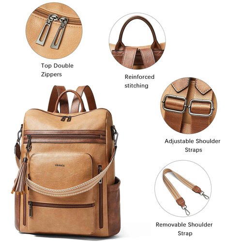 Shrrie Vegan Leather Laptop Backpack for Women 15.6 inch Work Backpack Fashion Travel Backpack Purse for Business College