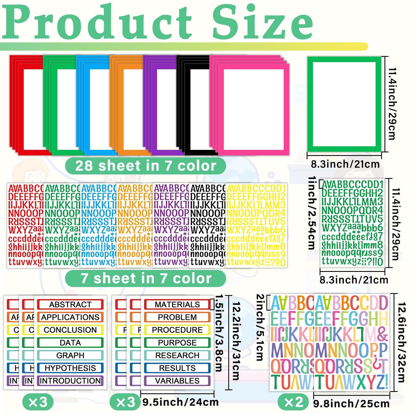 43 Colorful Sheets Science Fair Board Supplies Self Adhesive Presentation Science Subtitles Fair Project Titles Personalized Letter Sticker Supplies for Classroom Office