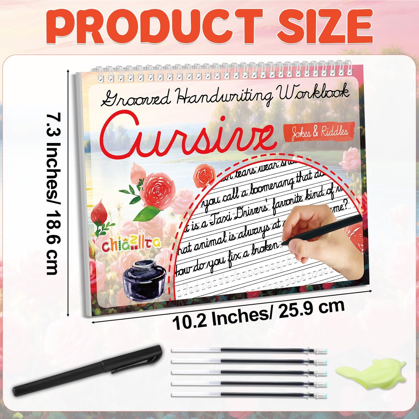 chiazllta Grooved Cursive Handwriting Workbook with Disappearing Ink Pens Magic Reusable Grooved Cursive Writing Practice for Beginners Kids Kickoff Workbook Homeschooling Supplies (Jokes & Riddles)
