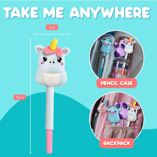 BUNMO Cute Pens - Cute Fun Pens w/Soft Grip & 6 Refills - Gifts for Tweens - Fun Writing for Kids - Gift for Teens - Squishies for Kids - Plush 3 Pack