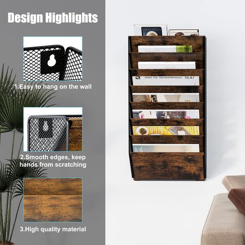 PAG-Mass Hanging Wall File Organizer, 8 Tier Wall Mounted Mail Documents Literature Magazine Envelopes Holder, Suitable for Home/Office/School (8-Tier)