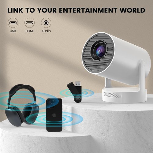 Electric Focus - Projector 4K Support, Mini Projector with Wifi6 and Bluetooth, HY300pro Upgrade Enhanced Version Smart Proyector, 5w Speaker, Electric Focus, Auto Keystone Correction, 35"-130" Screen