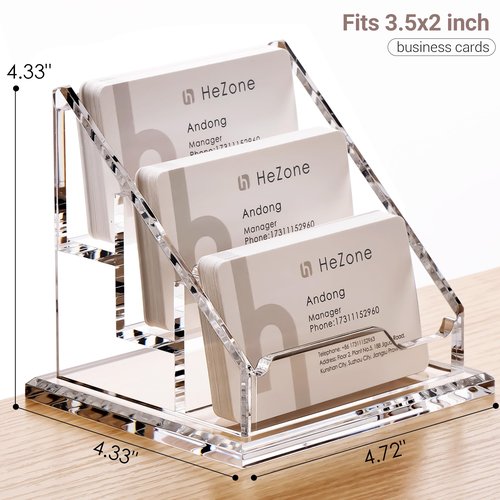 HeZone Acrylic Card Holder Clear Horizontal Business Card Organizer Stand for Desk 3 Slots 3 Tier Business Cards Stand for Women and Men,Office Desk Accessories,Organize 150 Cards-1 Pack(3 Slots-H)