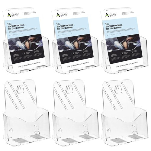 Acrylic Brochure Holder 6 x 8 Inch, Clear Slant Back Display Stand for 5.5 x 8.5 & 5 x 7 Inch Flyers, Pamphlets, Table Signs – Plastic Paper Holder for Office, Home, Store, 6 Pack
