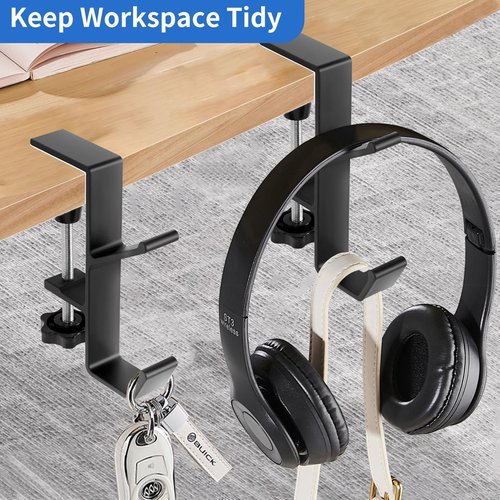 2Pcs Desk Hook, Purse Hook for Desk Adjustable Bag Holder for Table, Hooks for Backpacks Under Counter Table Hanging Storage, Workspace Organizer Holder