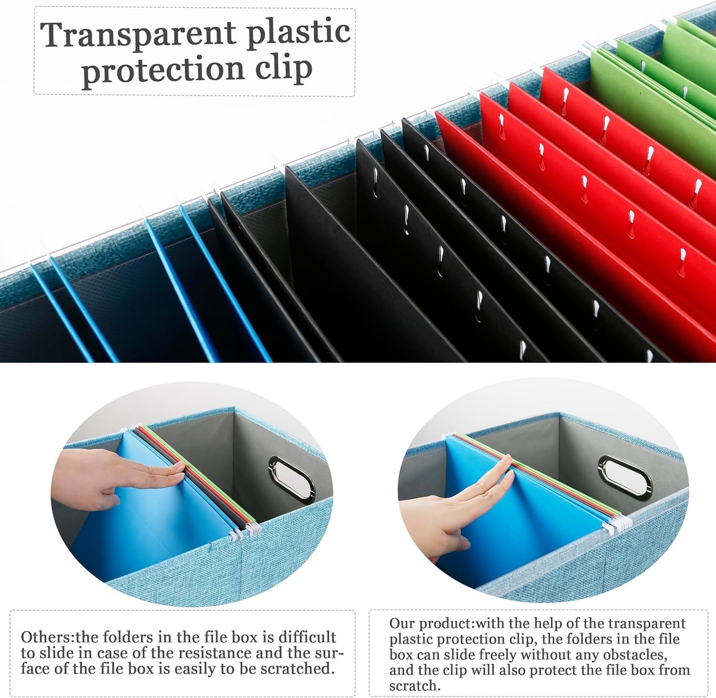 Skiennix File Storage Organizer - Portable Filing Box with Lid for Letter/Legal Folders | Light Blue - 2 Pack