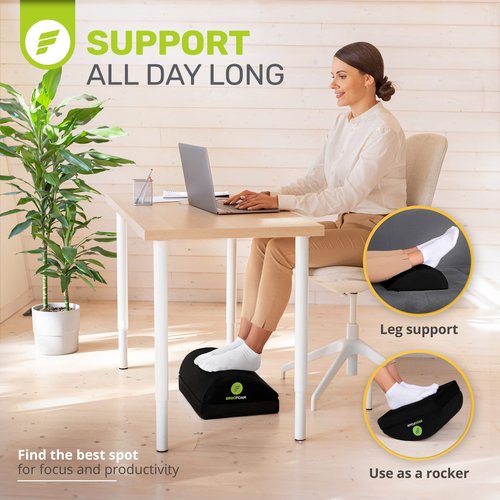ErgoFoam Adjustable Foot Rest (Teardrop, Velvet, Black) and Lumbar Support Pillow Bundle