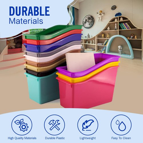Yujanery 12 Durable Book and Binder Holder, Files Book Bins for Classroom, Plastic Vertical Storage Book Organizer Folder Office Classroom Organization Containers Supplies (Rainbow, 12 Pack)