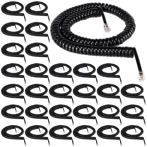 Kanayu 30 Pack Black Phone Handset Cord 12ft Telephone Cord for Landline Coiled Phone Wire Bulk for Use with All Landline Telephone Line Replacement Cable Accessory