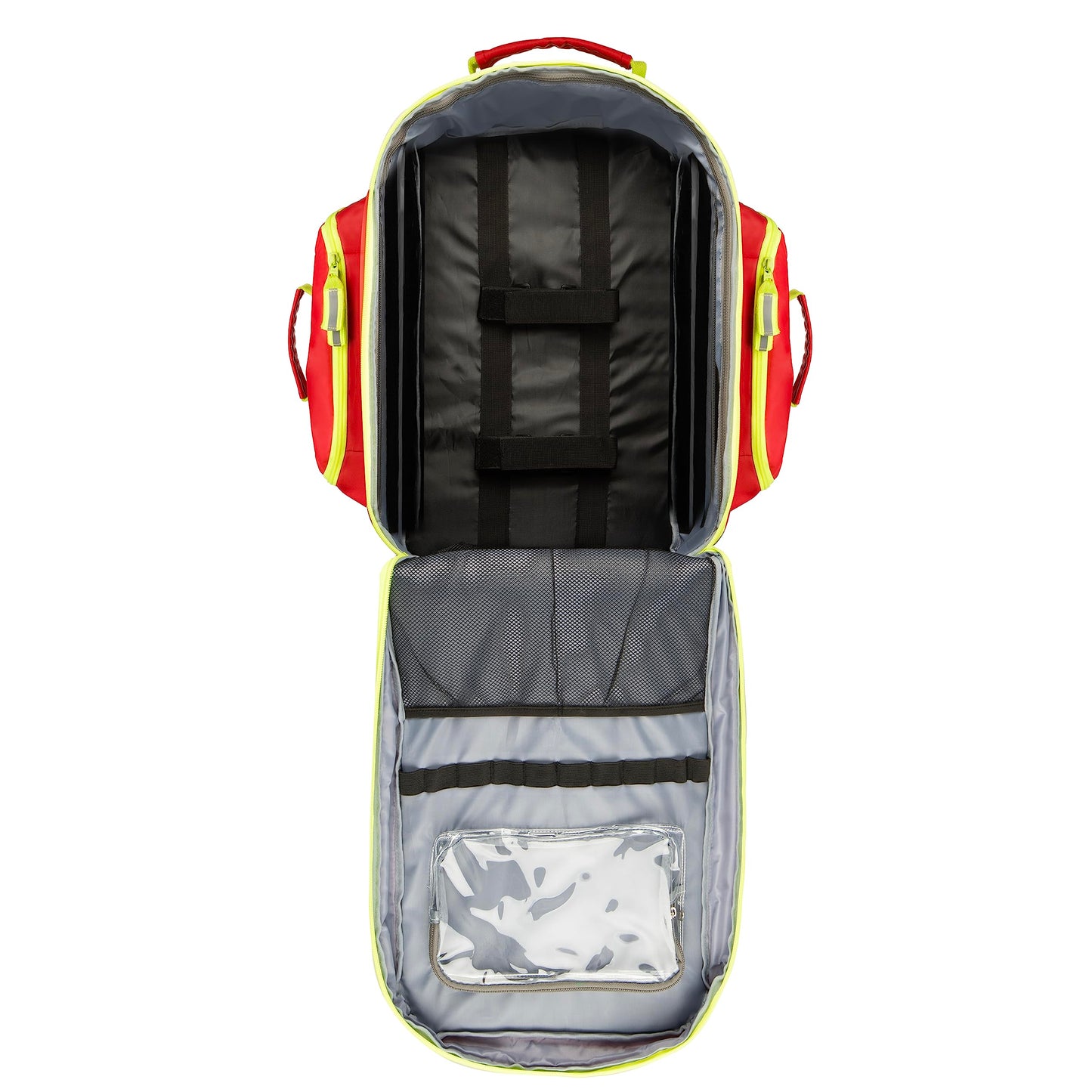 Scherber Fully-Stocked Premium First Responder Backpack | EMT/EMS Medic Trauma & Oxygen Medical Professional Kit | Bag w/ 4 Color-Coded Removable Pouches, O2 Storage, & 250+ First Aid Supplies - Red
