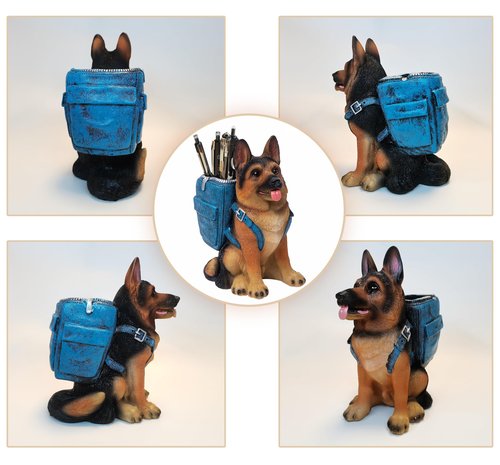 Photour Cute Dog Pen Holder for Desk, Pencil Holder, Creative Desktop Pen Organizer Pencil Cups, Unique Desk Accessories Decor for Home Office School, German Shepherd Gifts for Dog Lovers