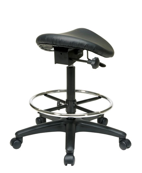 Office Star Drafting Backless Stool with Saddle Seat, Foot Ring, Adjustable Seat Angle and Pneumatic Height Adjustment, Black Vinyl