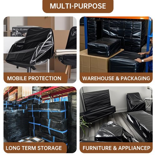 Black Stretch Wrap Roll-Heavy Duty Industrial Strength 18in x 1500ft, Black Shrink Wrap Film Roll 80 Gauge - Ideal for Warehouse, Pallet Moving, Shipping, and Household Packing