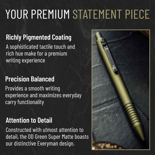 Everyman Grafton Super Matte Full Click Refillable Ballpoint Pen – OD Green | Durable EDC Writing Tool with Deep Grip | Smooth 0.7mm Ink Flow for Daily Use, Notes, Journaling, and Office Essentials