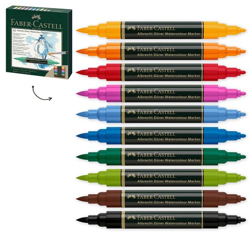 Faber-Castell Albrecht Durer Watercolor Markers - 10 Colors, Watercolor Brush Markers for Artists