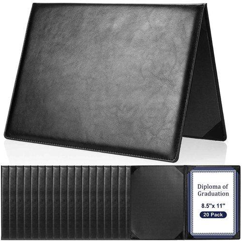 Tenare 20 Pcs Leather Certificate Holder 8.5 x 11 Inch PU Black Red Blue Purple Phd Bachelor Master Diploma Cover Professional Award Folder for Official Graduation Competition Contest Charity (Black)