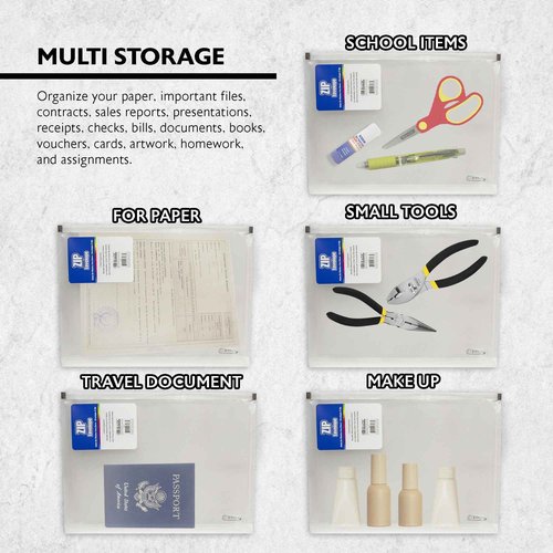 BAZIC Products Plastic Envelope Poly Envelopes, Letter Size Clear Folder Zip Closure, A4 Size File Folders, Documents Organizer, School Office Supplies, 24-Pack