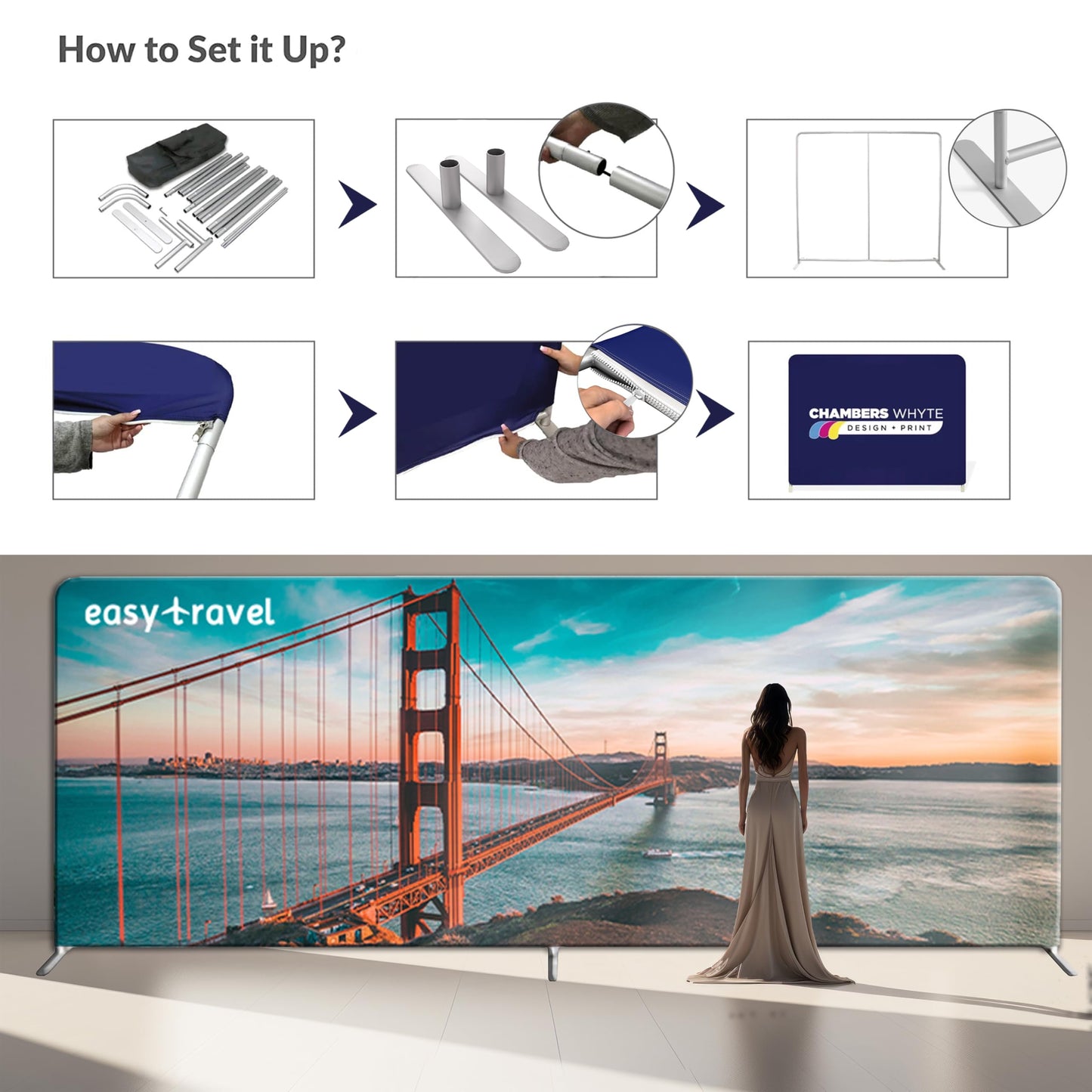 Bugedor Custom Tension Fabric Banner with Stand Trade Show Backdrop Display