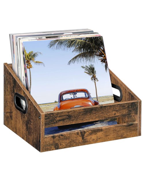 CHOEZON Vinyl Record Storage, Vintage Wooden Crate Holder, Trapezoidal Record Crates for Vinyl, Album Storage for Records, Desktop Record Storage Box, Rustic Brown MCW03FG